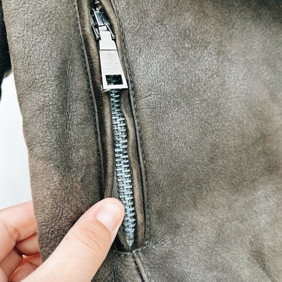 GF Ferre Gianfranco Chocolate Brown Leather Bomber Jacket Shearling 24/38 XS - Picture 13 of 14